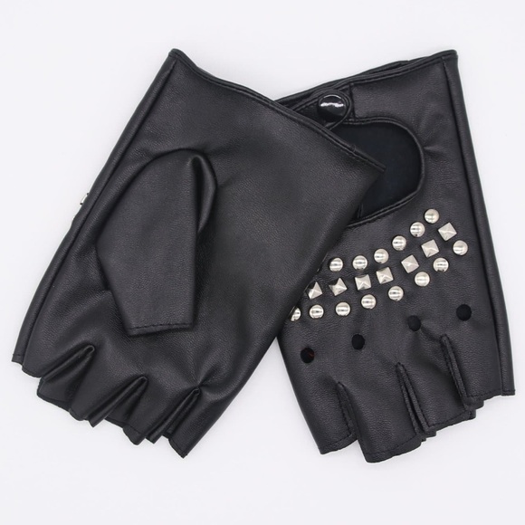 🍒 3PC SET HAT BOOTS GLOVES CHAIN STUD PUNK HIGH HEEL PLATFORM FINGERLESS GOTHIC - Picture 12 of 16